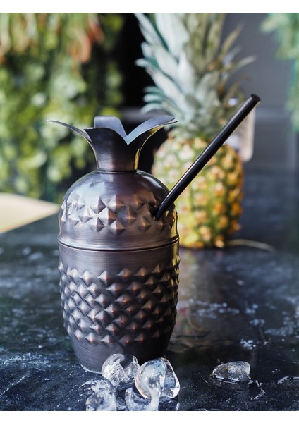 Bakır Kokteyl Bardağı Ananas Model 2'li Oksitli Renk