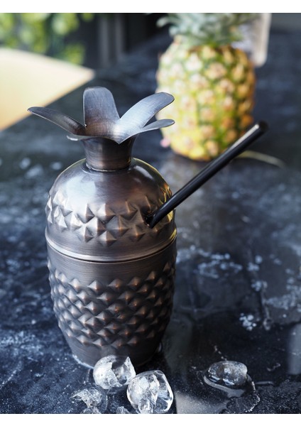 Bakır Kokteyl Bardağı Ananas Model 2'li Oksitli Renk