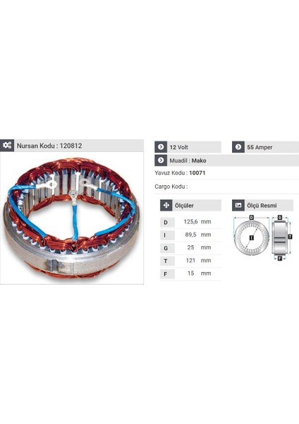 12V ALTERNATÖR STATÖR RUS TİPİ LADA SAMARA (3 UÇLU)