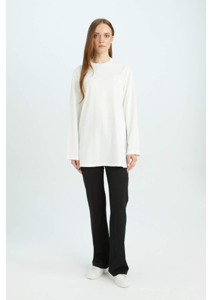 Regular Fit Bisiklet Yaka Basic Düz Uzun Kollu Tişört Tunik D4897AX24WN