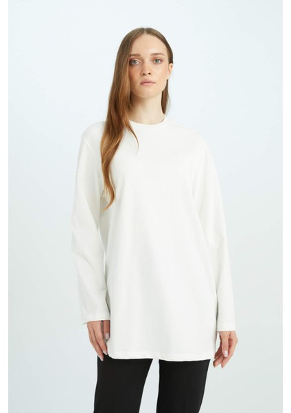 Regular Fit Bisiklet Yaka Basic Düz Uzun Kollu Tişört Tunik D4897AX24WN