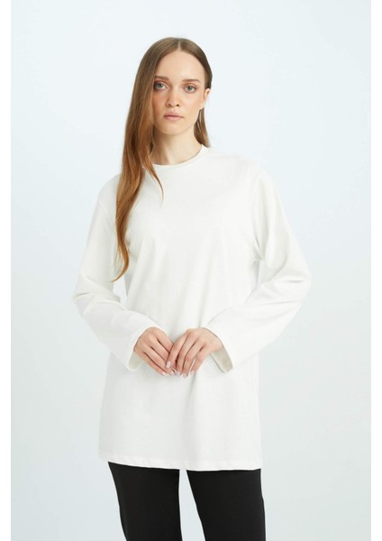 Regular Fit Bisiklet Yaka Basic Düz Uzun Kollu Tişört Tunik D4897AX24WN