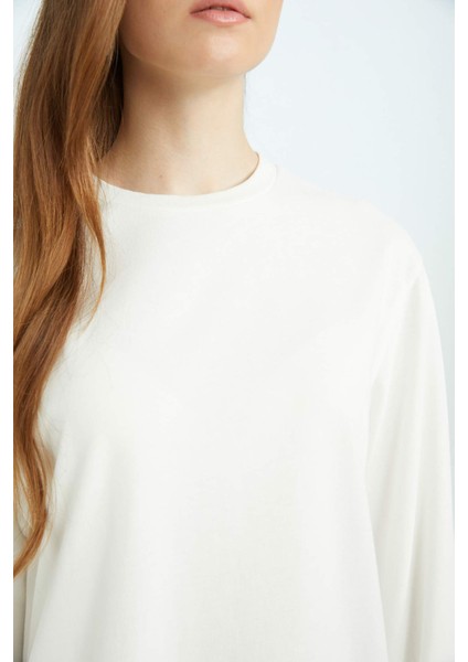 Regular Fit Bisiklet Yaka Basic Düz Uzun Kollu Tişört Tunik D4897AX24WN