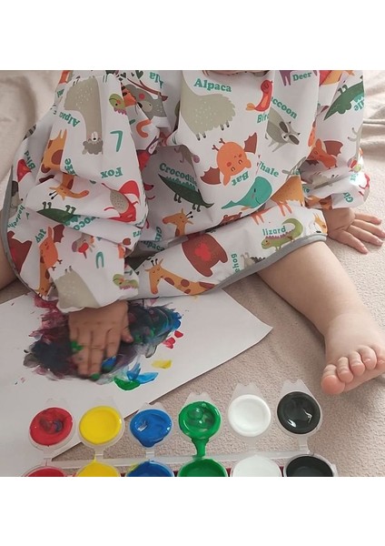 7-11 Yaş, Zoo, Sıvı Geçirmez, Ekstra Büyük Kalıp, Makinede Yıkanabilir, Uzun Kollu Çocuk, Aktivite Mama Önlüğü