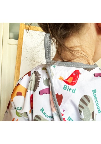7-11 Yaş, Zoo, Sıvı Geçirmez, Ekstra Büyük Kalıp, Makinede Yıkanabilir, Uzun Kollu Çocuk, Aktivite Mama Önlüğü