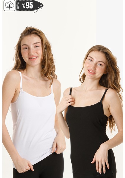 Hamile Kaplı Emzirme Atletli 2li Set Siyah-Beyaz