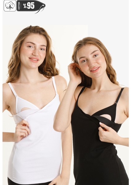 Hamile Kaplı Emzirme Atletli 2li Set Siyah-Beyaz fiyatları