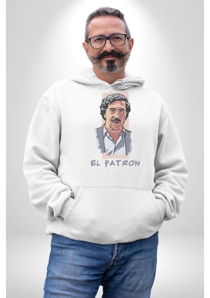 El Patron Narcos Pablo Kadın Erkek  Beyaz Kapüşonlu Sweatshirt Hoodie