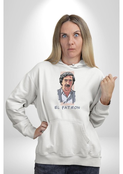 El Patron Narcos Pablo Kadın Erkek  Beyaz Kapüşonlu Sweatshirt Hoodie