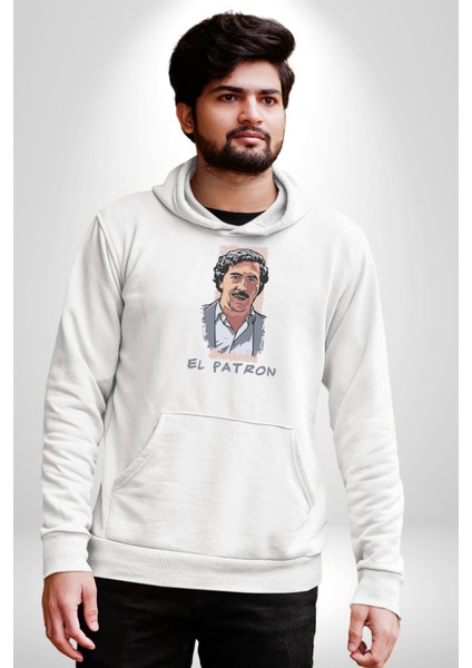 El Patron Narcos Pablo Kadın Erkek  Beyaz Kapüşonlu Sweatshirt Hoodie