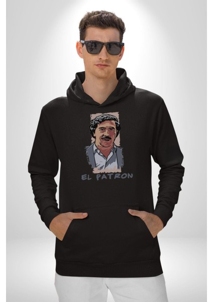 El Patron Narcos Pablo  Kadın Erkek  Siyah Kapüşonlu Sweatshirt Hoodie