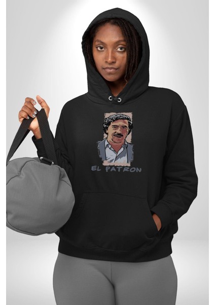 El Patron Narcos Pablo  Kadın Erkek  Siyah Kapüşonlu Sweatshirt Hoodie