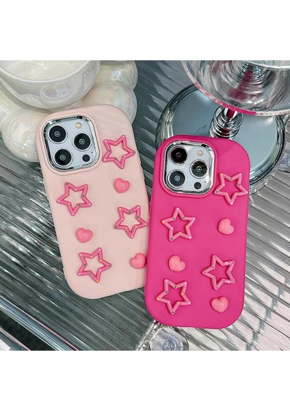 iPhone 12 ve 12 Pro Uyumlu Darbe Emici Yapılı 3D Pembe Yıldızlar Karakterli Koruyucu Kılıf fiyatları