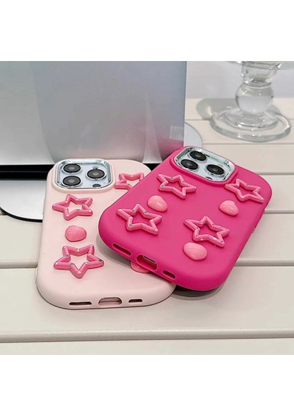 iPhone 12 ve 12 Pro Uyumlu Darbe Emici Yapılı 3D Pembe Yıldızlar Karakterli Koruyucu Kılıf fırsatları