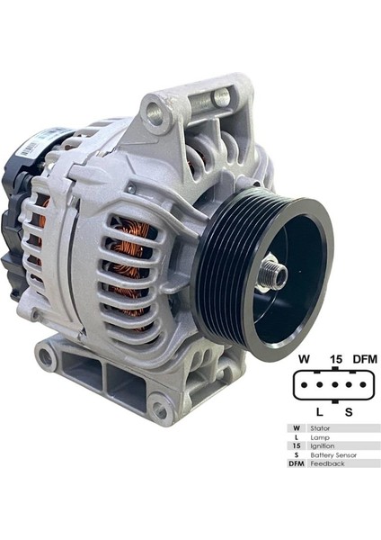 24V ALTERNATÖR DİNAMO 150 A (5 FİŞ SOKETLİ) (W-L-15-S-DFM) MERCEDES ATEGO/ACTROS/AROCS/AXOR