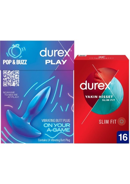 Titreşimli Anal Plug Tıkaç + Durex Yakın Hisset Slim Fit Ince Prezervatif 16'lı