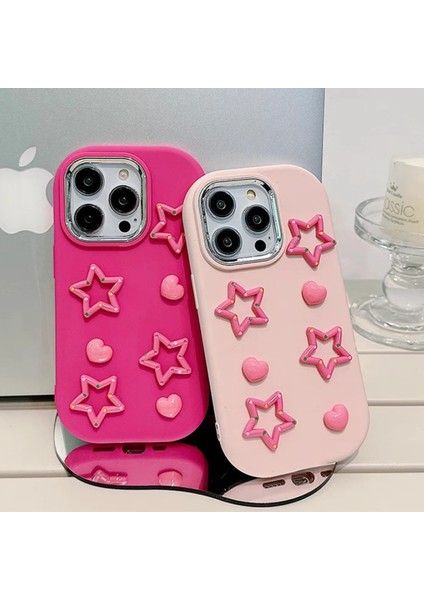 iPhone 16 Pro Max Uyumlu Darbe Emici Yapılı 3D Pembe Yıldızlar Karakterli Koruyucu Lüx Kılıf modelleri