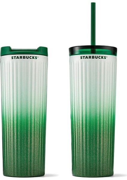 Yeşil Beyaz Çift Kapaklı Paslanmaz Çelik Termos 473ml, İçecek İçin Ideal