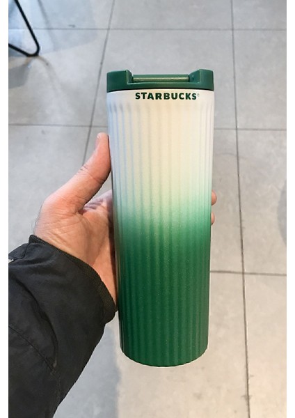 Yeşil Beyaz Çift Kapaklı Paslanmaz Çelik Termos 473ml, İçecek İçin Ideal fırsatları