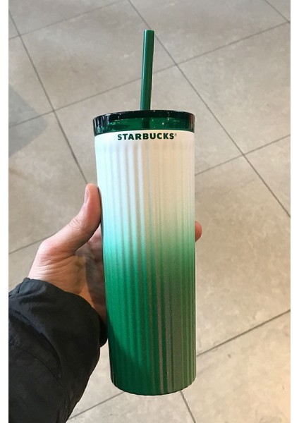 Yeşil Beyaz Çift Kapaklı Paslanmaz Çelik Termos 473ml, İçecek İçin Ideal indirimleri