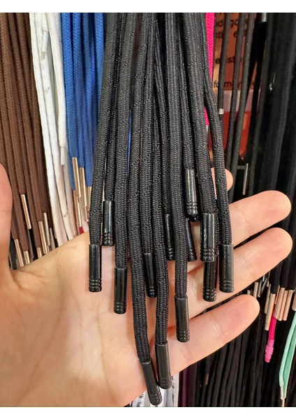 Metal Uçlu Polyester Eşorfman Kordon (5 Adet)-Siyah