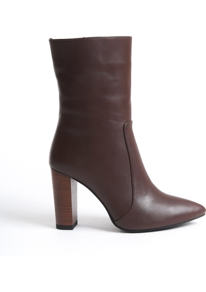 Mubiano Hakiki Deri Collection Kadın Fermuarlı Sivri Burun Topuklu Kısa Bot Kahverengi - MCALM23151 - KH fırsatları