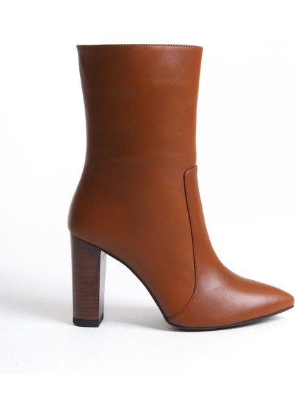 Mubiano Hakiki Deri Collection Kadın Fermuarlı Sivri Burun Topuklu Kısa Bot Taba - MCALM23151 - TB fiyatları