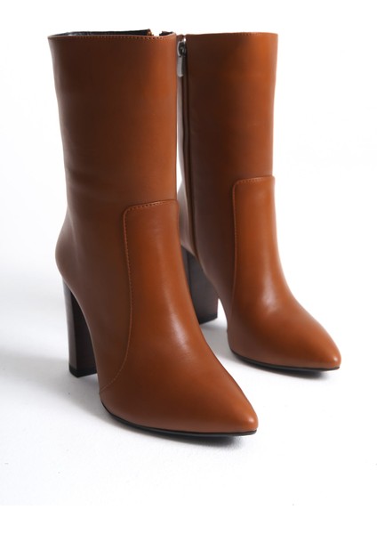 Mubiano Hakiki Deri Collection Kadın Fermuarlı Sivri Burun Topuklu Kısa Bot Taba - MCALM23151 - TB fırsatları