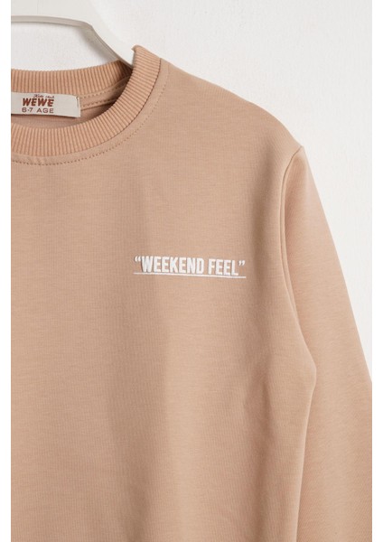 Bisiklet Yaka Uzun Kol Weekend Feel Baskılı Vizon Renk Erkek Çocuk Sweatshirt fiyatları