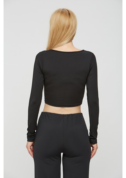 Kruvaze Yaka Uzun Kollu Vücuda Oturan Kadın Crop Bluz Body modelleri