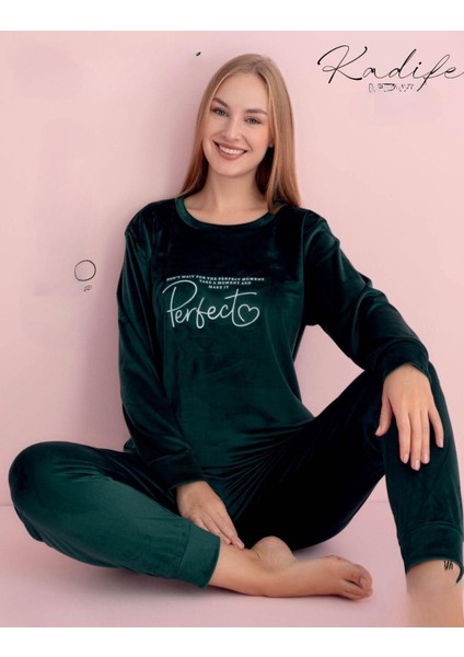 Kadın Kışlık Bisiklet Yaka Kadife Pijama Takımı 3010Y - 1 Adet
