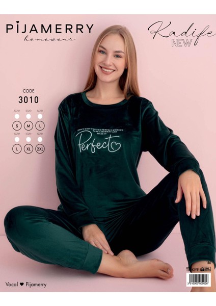 Kadın Kışlık Bisiklet Yaka Kadife Pijama Takımı 3010Y - 1 Adet