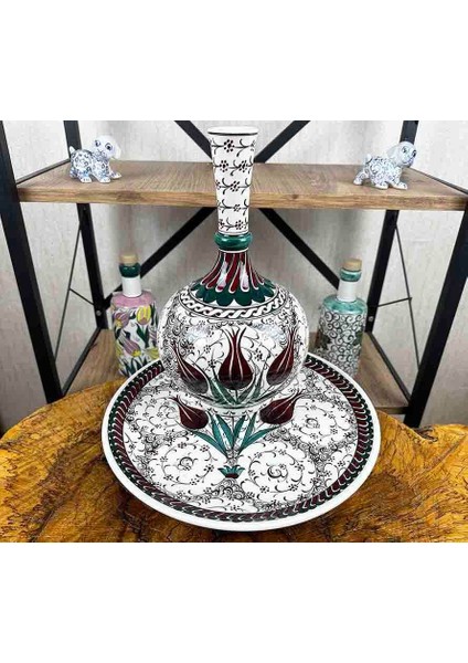 Iznik Çini Vazo Tabak Seti
