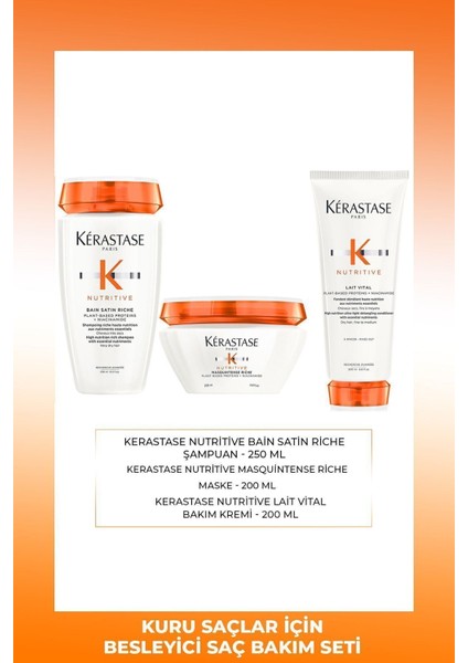 Kérastase Kuru Saçlar Için Nem Seti -Bain Magistral Şampuan 250 Ml + Krem 200 Ml + Maske 200 Ml