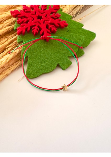 Kırmızı Yeşil Yıldız Yılbaşı Şans Bilekliği