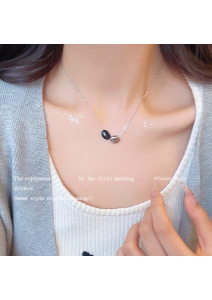 High-End Hafif Lüks Titanyum Çelik Kolye Kadın Niş Tasarımı Sıcak Kız Inci Köprücük Kemiği Zinciri Moda Çok Yönlü Aksesuar (Yurt Dışından)