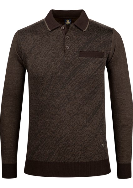 Erkek Polo Yaka Triko Kazak Desenli Kol ve Bel Lastikli Çelik Örgü Klasik Kalıp - 5012F