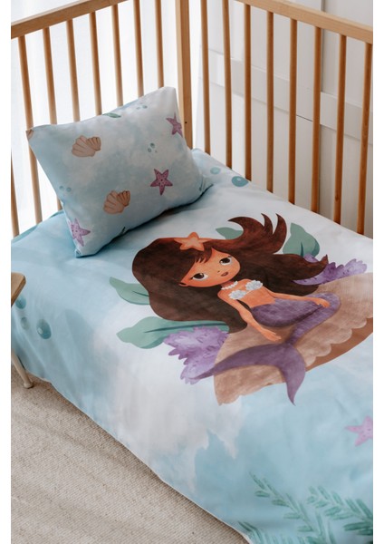 Bebek Beşik, Park Yatak (70X110 Cm) Nevresim & Çarşaf Takımı, Pamuk Saten - Deniz Kızı
