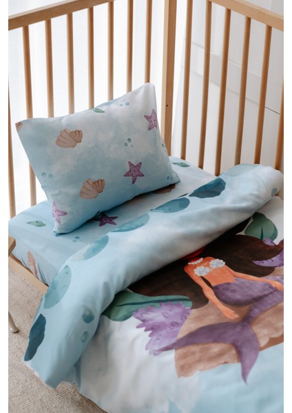 Bebek Beşik, Park Yatak (70X110 Cm) Nevresim & Çarşaf Takımı, Pamuk Saten - Deniz Kızı indirimleri