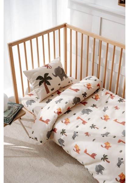 Bebek Beşik, Park Yatak (70X110 Cm) Nevresim & Çarşaf Takımı, Pamuk Saten - Safari