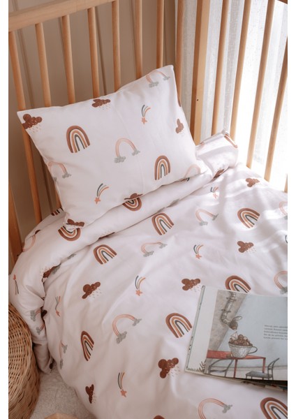 Bebek Beşik, Park Yatak (70X110 Cm) Nevresim & Çarşaf Takımı, Pamuk Saten - Gökkuşağı