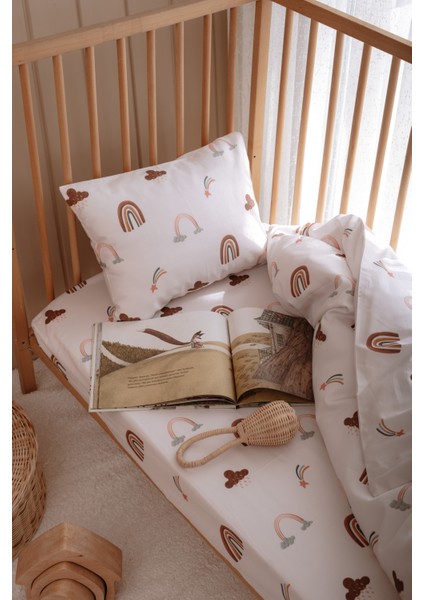 Bebek Beşik, Park Yatak (70X110 Cm) Nevresim & Çarşaf Takımı, Pamuk Saten - Gökkuşağı fırsatları