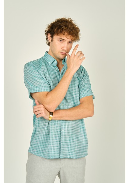 Erkek Desenli Tek Cepli Kısa Kollu %100 Pamuk Gömlek 3024 Yeşil fiyatları