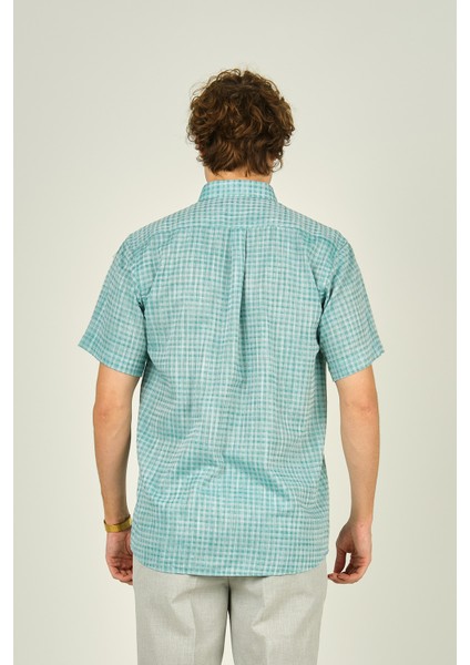 Erkek Desenli Tek Cepli Kısa Kollu %100 Pamuk Gömlek 3024 Yeşil fırsatları