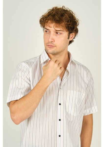 Erkek Kısa Kollu Çizgili Tek Cep %100 Pamuk Gömlek 2000 Kahverengi fiyatları