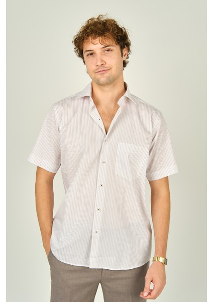Erkek Çizgili Tek Cep Detaylı Kısa Kollu %100 Pamuk Gömlek 2003 Kırmızı fiyatları