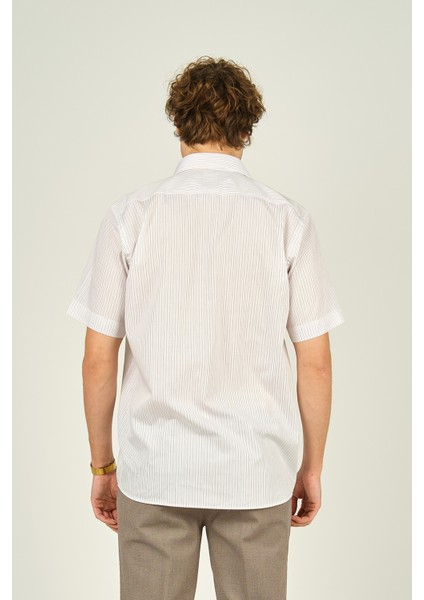 Erkek Çizgili Tek Cep Detaylı Kısa Kollu %100 Pamuk Gömlek 2003 Kırmızı fırsatları