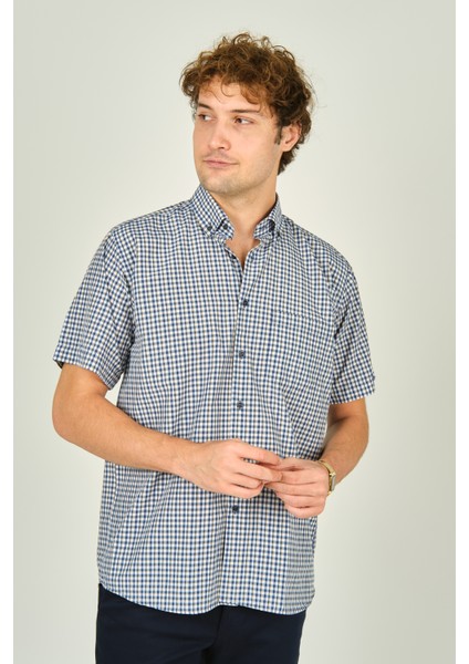 Erkek Ekoseli Yaka Düğmeli Kısa Kollu Pamuklu Gömlek 3008 Sarı modelleri