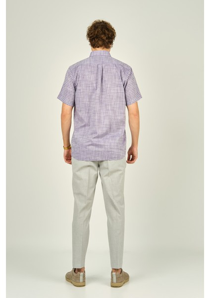 Erkek Desenli Tek Cepli Kısa Kollu %100 Pamuk Gömlek 3024 Mor fırsatları