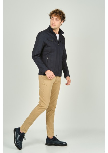 Erkek Hakim Yaka Cep Detaylı Fermuarlı Mevsimlik Spor Mont 4700 Lacivert modelleri